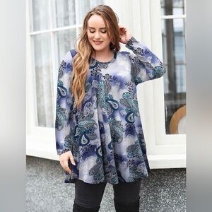 Larace Top 2X Womens Plus Loose Fit Flare Swing Tunic Floral‎ Blouse RefJ0021
